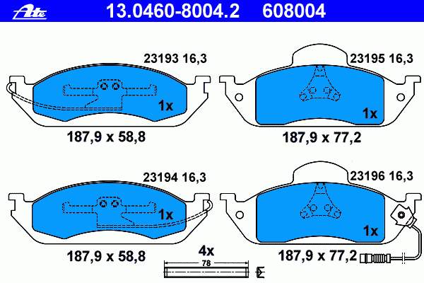 Klocki hamulcowe przednie tarczowe Mercedes A1634200320 cena, od 37,08 USD
