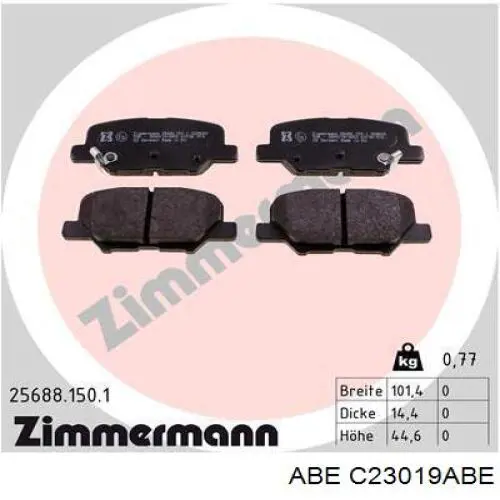 Okładziny (klocki) do hamulców tarczowych tylne ABE C23019ABE cena, od 23,67 USD