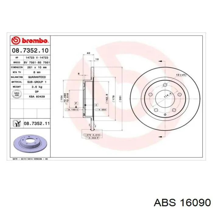 Do koszyka 16090 ABS Tarcza hamulcowa tylna