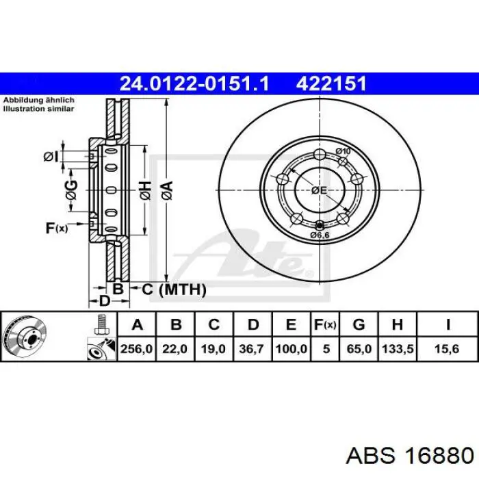 Do koszyka 16880 ABS Tarcza hamulcowa przednia
