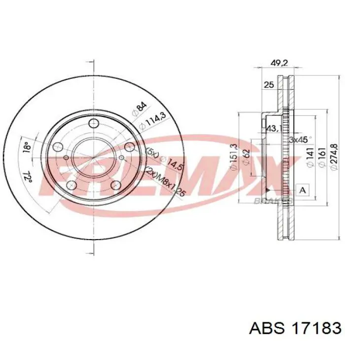 Tarcza hamulcowa przednia ABS 17183 cena, od 46,92 USD