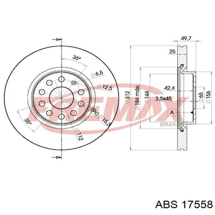 Do koszyka 17558 ABS Tarcza hamulcowa przednia