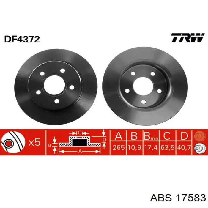 Tarcza hamulcowa tylna ABS 17583 cena, od 33,51 USD