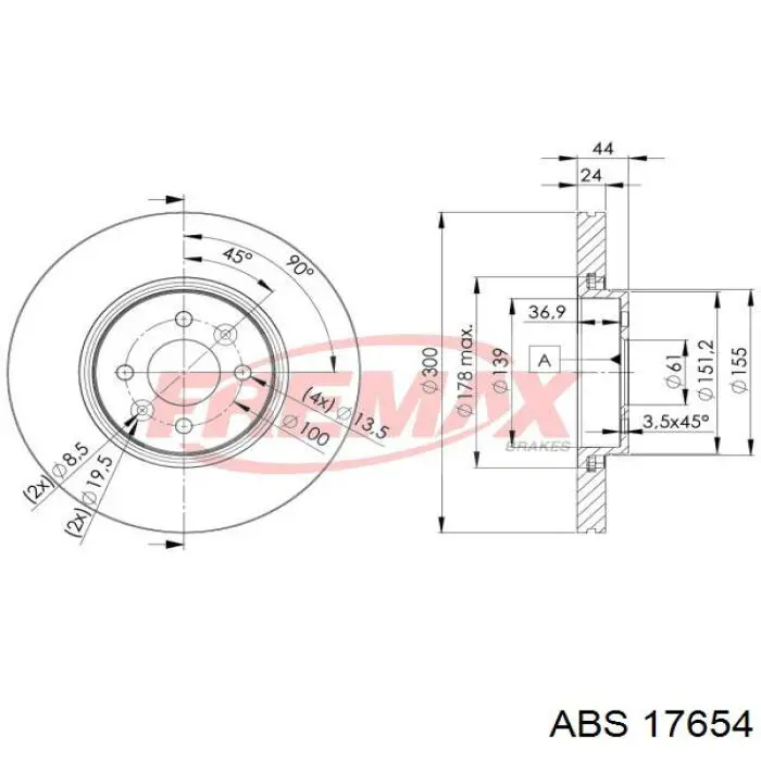 Tarcza hamulcowa przednia ABS 17654 cena, od 57,03 USD