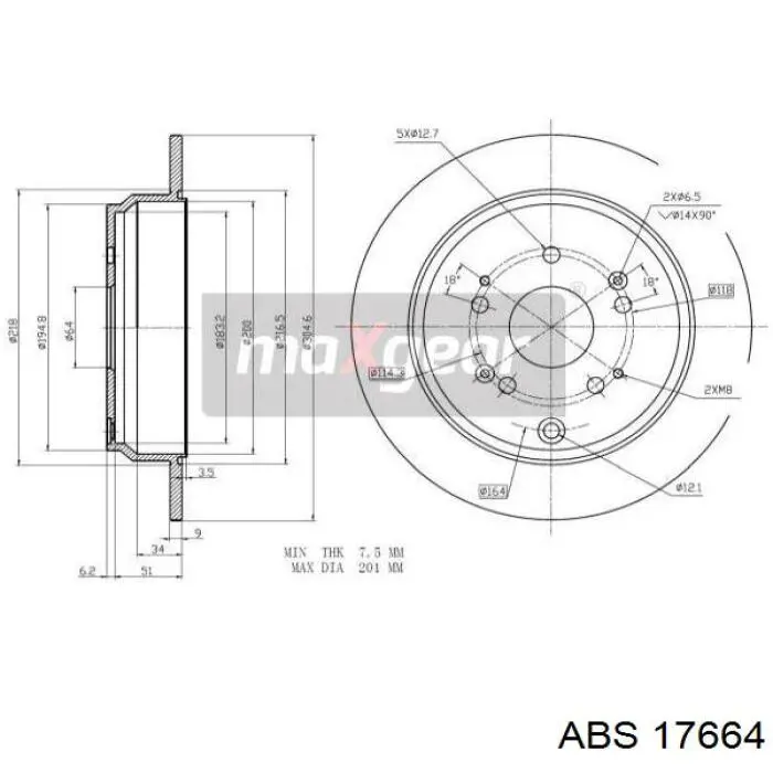 Tarcza hamulcowa tylna ABS 17664 cena, od 43,28 USD