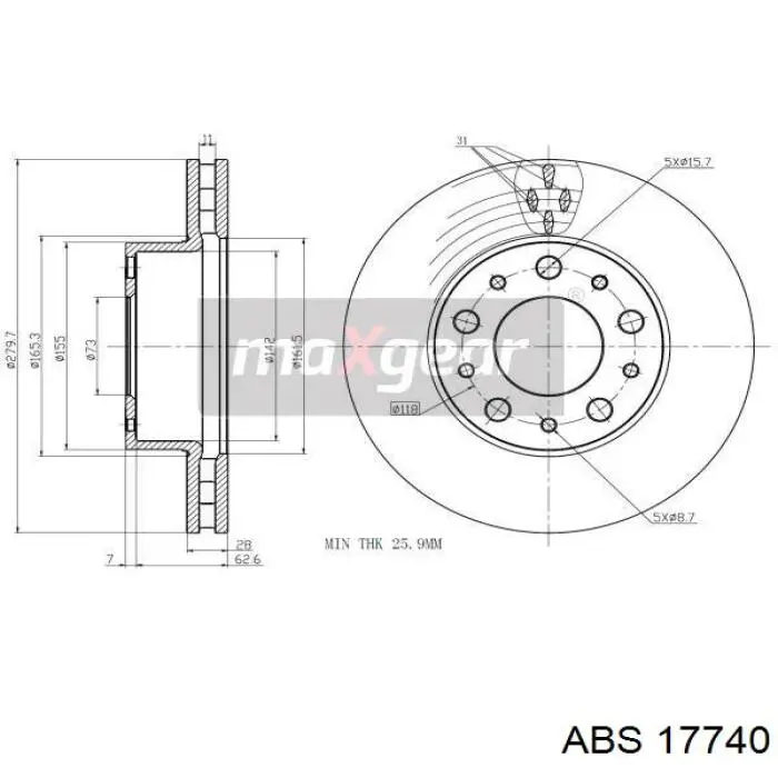 Tarcza hamulcowa przednia ABS 17740 cena, od 53,28 USD