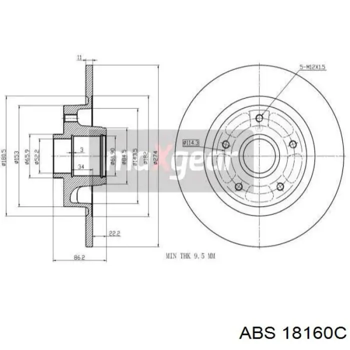 Do koszyka 18160C ABS Tarcza hamulcowa tylna