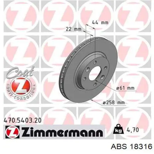 Tarcza hamulcowa przednia ABS 18316 cena, od 36,88 USD