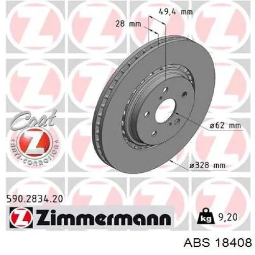 Do koszyka 18408 ABS Tarcza hamulcowa przednia