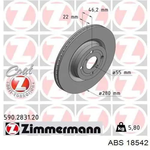 Tarcza hamulcowa przednia ABS 18542 cena, od 49,56 USD