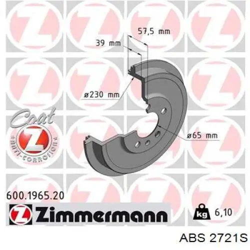 Do koszyka 2721S ABS Bęben hamulcowy tylny