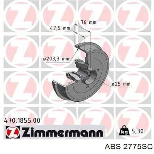 Bęben hamulcowy tylny ABS 2775SC cena, od 93,26 USD