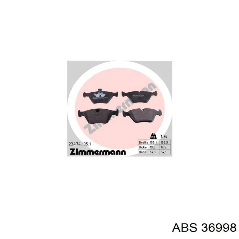 Do koszyka 36998 ABS Klocki hamulcowe przednie tarczowe