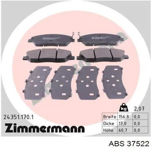 Do koszyka 37522 ABS Klocki hamulcowe przednie tarczowe