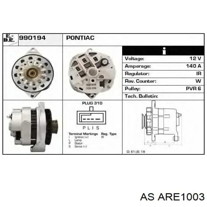 Regulator alternatora (przekaźnik ładowania) ARE1003 AS/Auto Storm