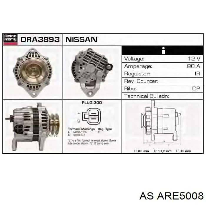 Regulator alternatora (przekaźnik ładowania) AS/Auto Storm ARE5008