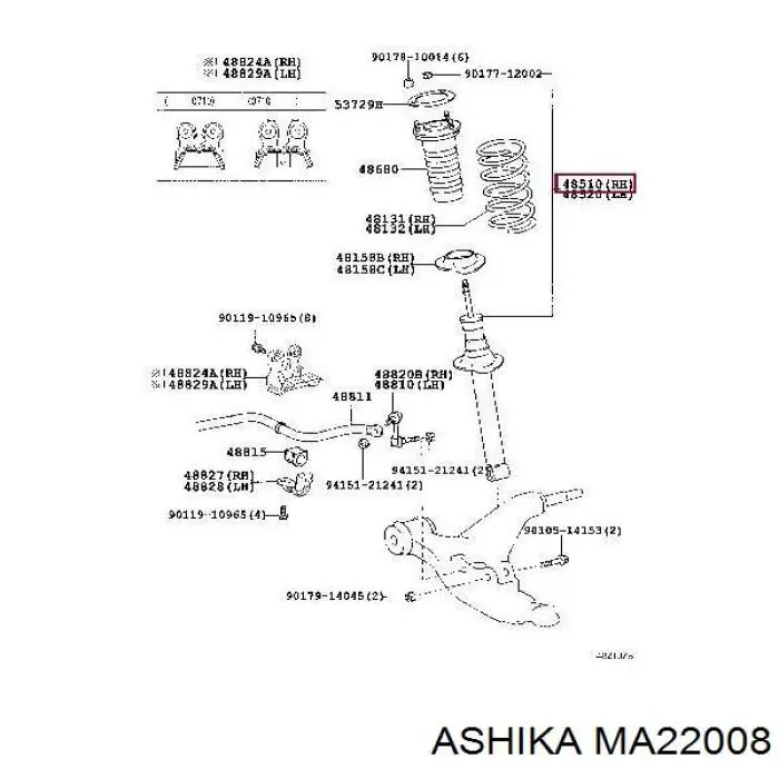 Do koszyka 4851080A19 Toyota Amortyzator przedni prawy