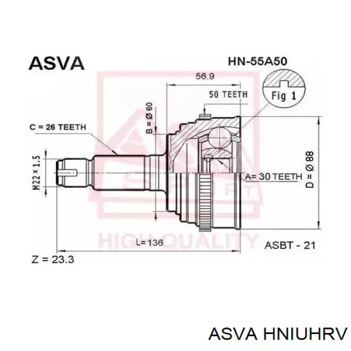 Przegub homokinetyczny wewnętrzny przedni lewy Asva HNIUHRV cena, od 72,84 USD
