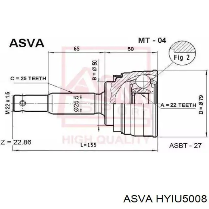 Przegub homokinetyczny przedni wewnętrzny Asva HYIU5008 cena, od 173,25 USD
