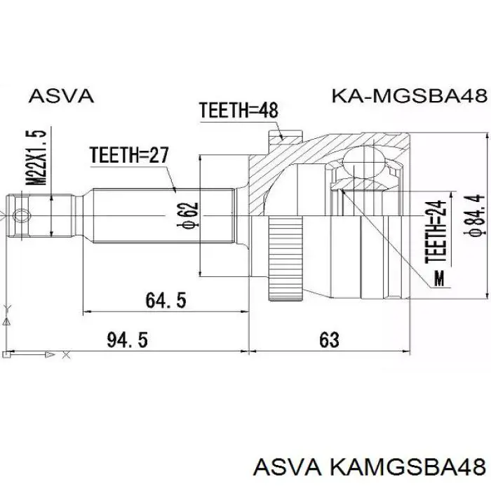 KAMGSBA48 Asva Przegub homokinetyczny przedni zewnętrzny
