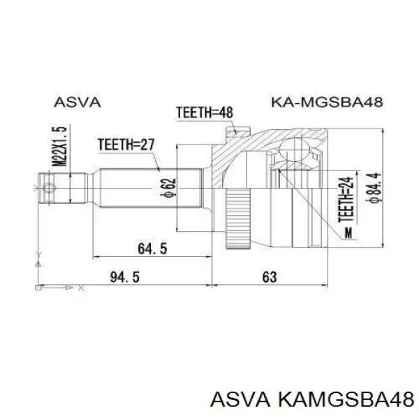 Przegub homokinetyczny przedni zewnętrzny Asva KAMGSBA48 cena, od 47,78 USD