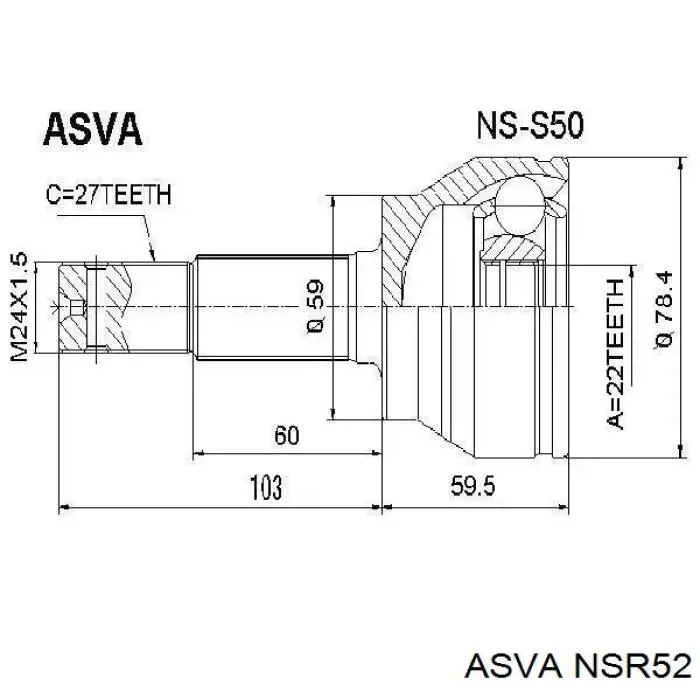 Przegub homokinetyczny przedni zewnętrzny Asva NSR52 cena, od 175,22 USD