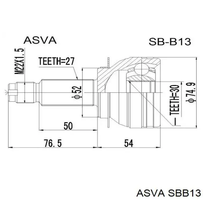 SBB13 Asva Przegub homokinetyczny przedni zewnętrzny