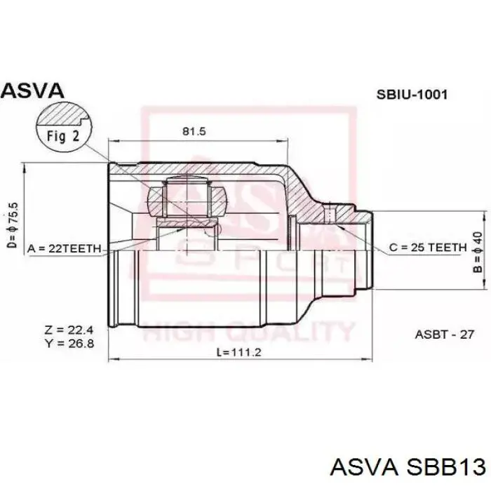 Przegub homokinetyczny przedni zewnętrzny Asva SBB13 cena, od 41,32 USD