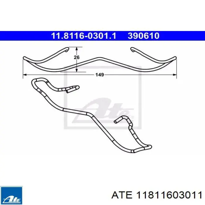 Zestaw sprężynek do mocowania klocków tarczowych przednich ATE 11811603011 cena, od 12,36 USD