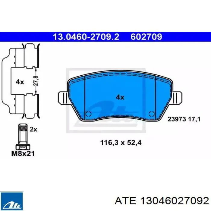 13046027092 ATE Klocki hamulcowe przednie tarczowe