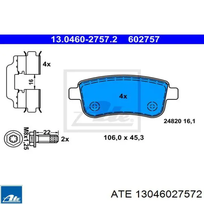 Okładziny (klocki) do hamulców tarczowych tylne ATE 13046027572 cena, od 99,53 USD