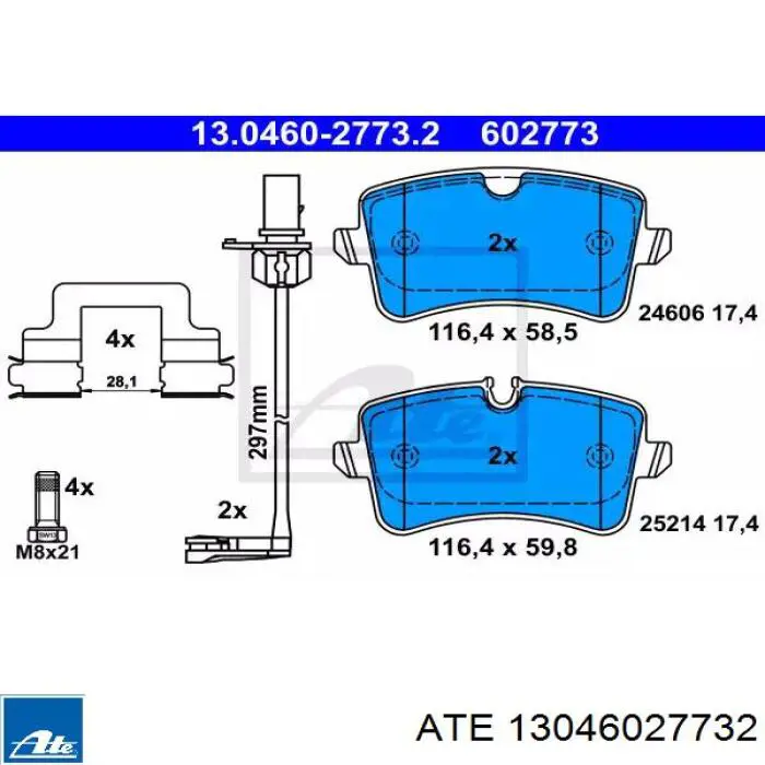 13046027732 ATE okładziny (klocki do hamulców tarczowych tylne)