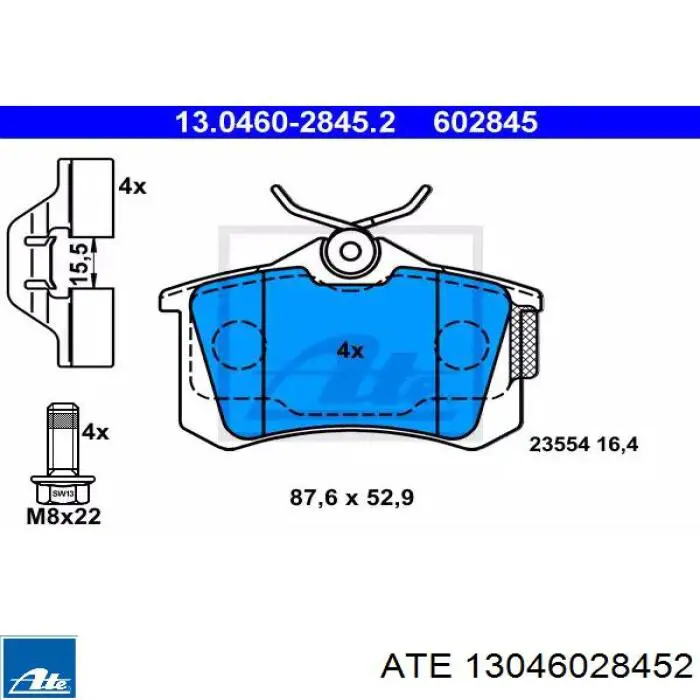 Okładziny (klocki) do hamulców tarczowych tylne ATE 13046028452 cena, od 51,05 USD