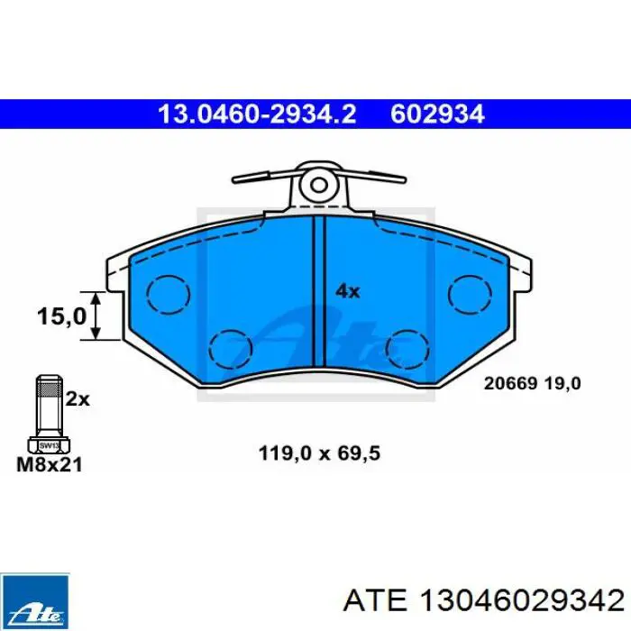 Klocki hamulcowe przednie tarczowe ATE 13046029342 cena, od 23,23 USD
