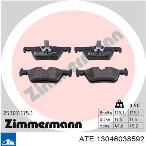 Okładziny (klocki) do hamulców tarczowych tylne ATE 13046038592 cena, od 26,42 USD