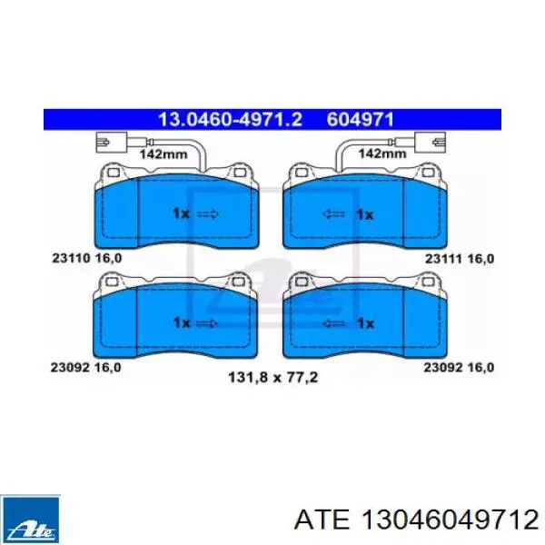 Klocki hamulcowe przednie tarczowe ATE 13046049712 cena, od 48,53 USD