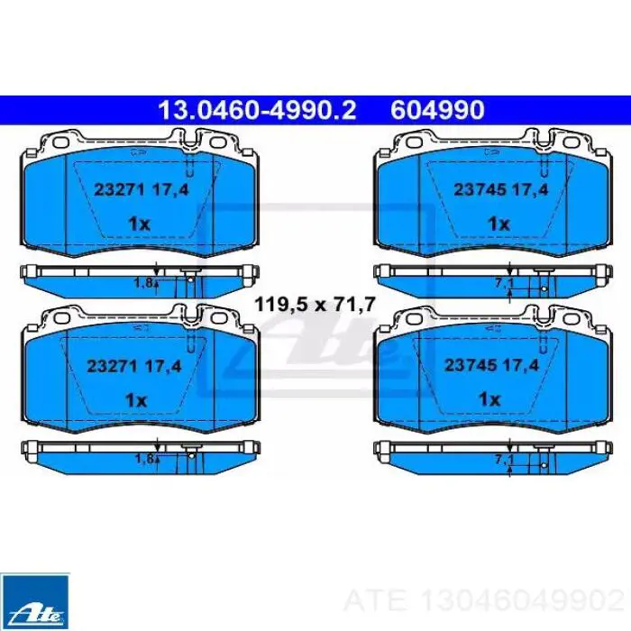 Klocki hamulcowe przednie tarczowe ATE 13046049902 cena, od 71,20 USD