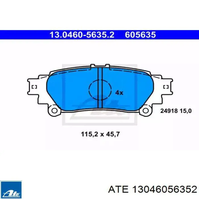 Okładziny (klocki) do hamulców tarczowych tylne ATE 13046056352 cena, od 23,18 USD