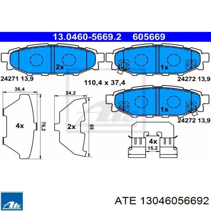 13046056692 ATE Okładziny (klocki) do hamulców tarczowych tylne