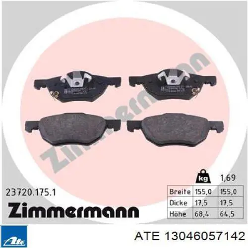 Klocki hamulcowe przednie tarczowe ATE 13046057142 cena, od 27,81 USD