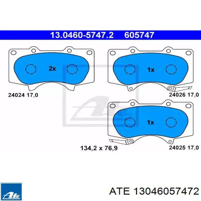 13046057472 ATE Klocki hamulcowe przednie tarczowe