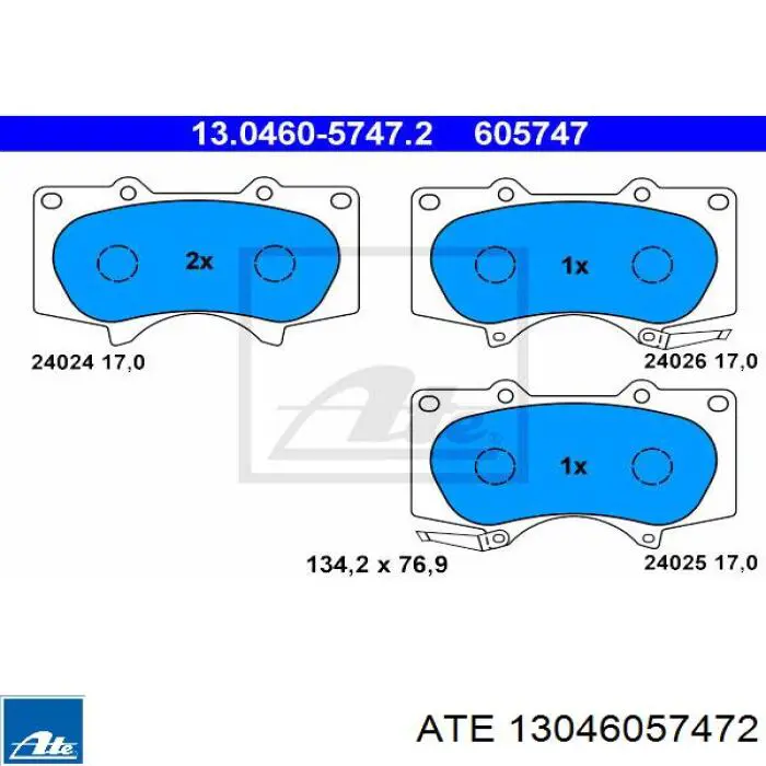 Klocki hamulcowe przednie tarczowe ATE 13046057472 cena, od 53,64 USD