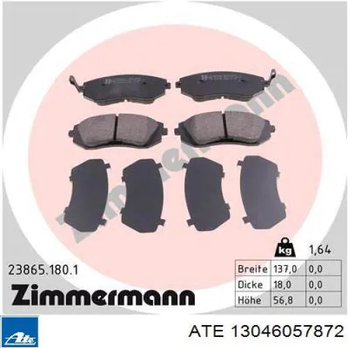 Klocki hamulcowe przednie tarczowe ATE 13046057872 cena, od 27,69 USD