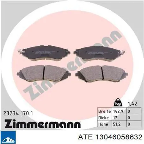 Klocki hamulcowe przednie tarczowe ATE 13046058632 cena, od 27,58 USD