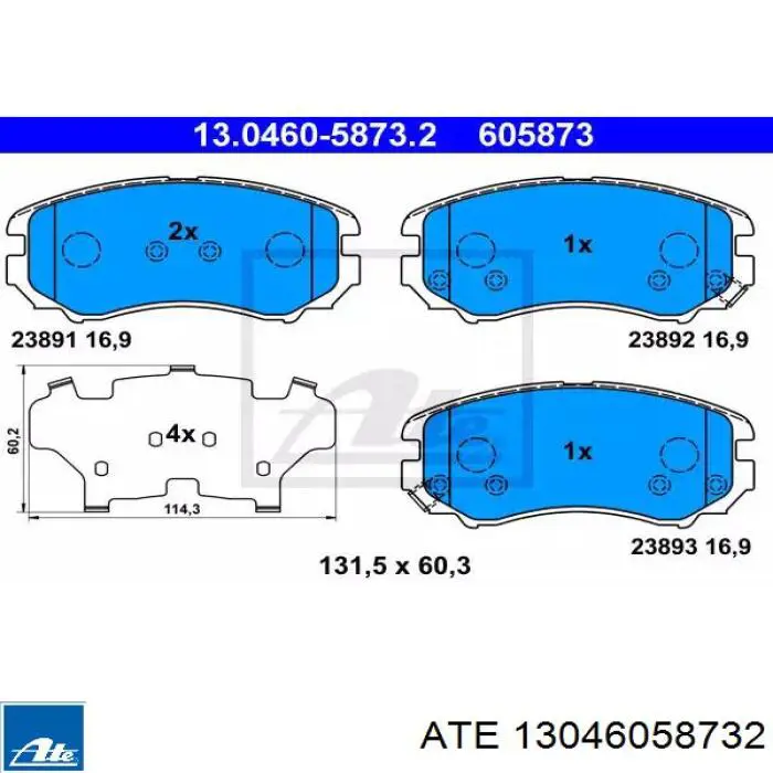 13046058732 ATE Klocki hamulcowe przednie tarczowe