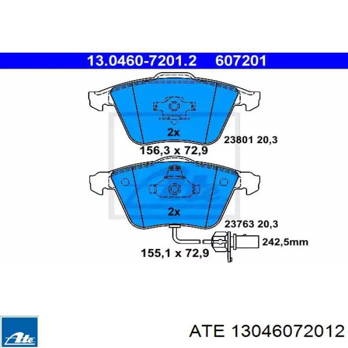 13046072012 ATE Klocki hamulcowe przednie tarczowe