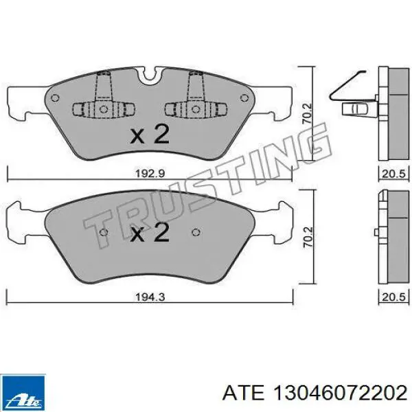 Klocki hamulcowe przednie tarczowe ATE 13046072202 cena, od 40,68 USD