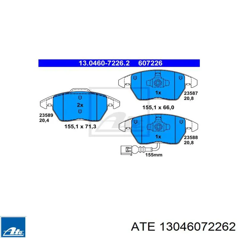 Klocki hamulcowe przednie tarczowe ATE 13046072262 cena, od 53,32 USD