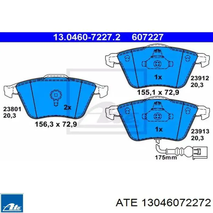 Klocki hamulcowe przednie tarczowe ATE 13046072272 cena, od 52,78 USD