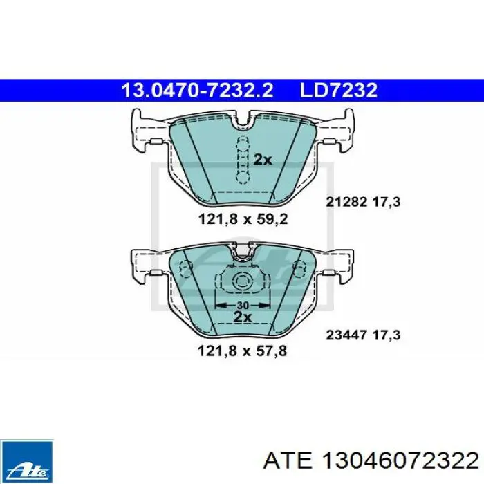 Okładziny (klocki) do hamulców tarczowych tylne ATE 13046072322 cena, od 23,99 USD